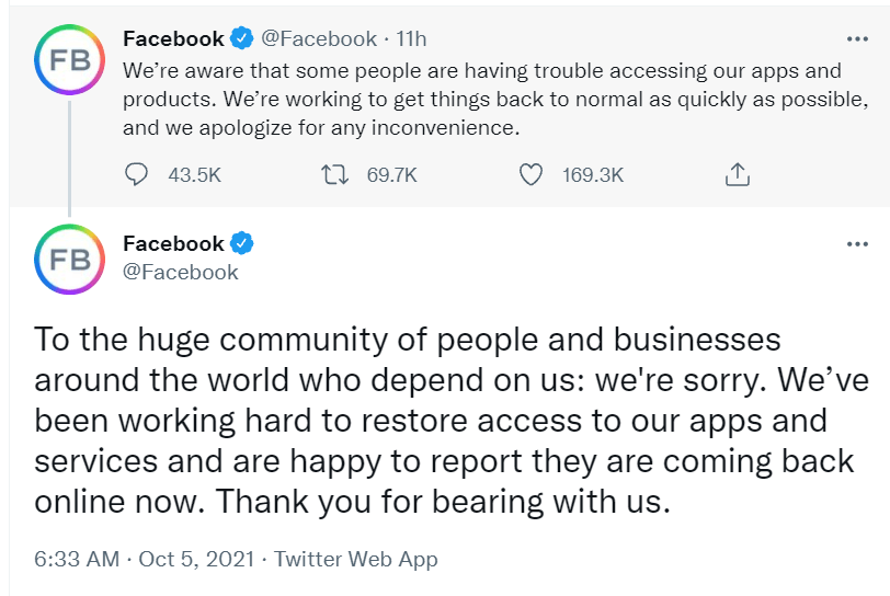 Facebook outage 