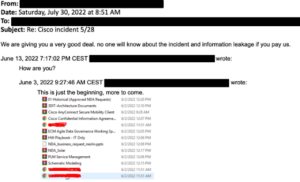 The adversary redacted the directory listing screenshot prior to sending the email. Source: Cisco